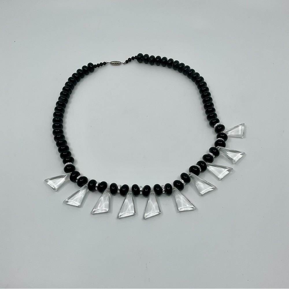 Vintage Faceted Lucite Beaded Necklace Clear Black Statement Jewelry 70s 80s